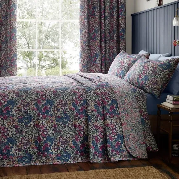 Quilted Bedspread Reversible - Navy, Polycotton image