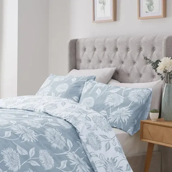 Reversible Duvet Cover Set - Blue, Polycotton