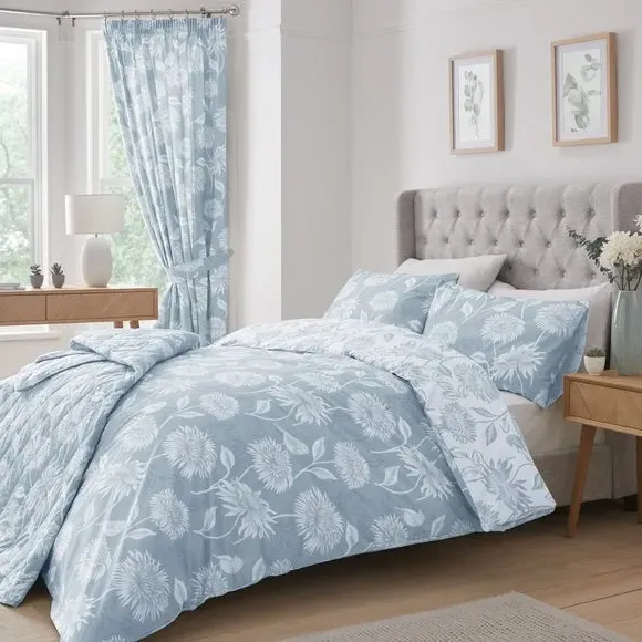 Reversible Duvet Cover Set - Blue, Polycotton