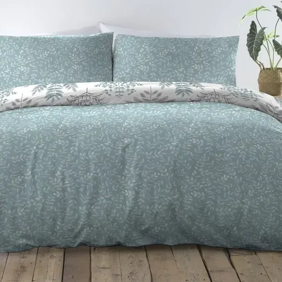 Reversible Duvet Cover Set - Duck Egg, Polycotton