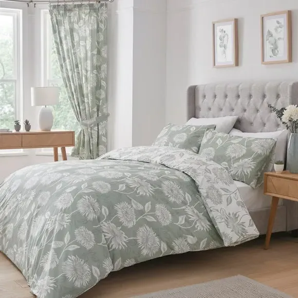 Reversible Duvet Cover Set - Green, Polycotton