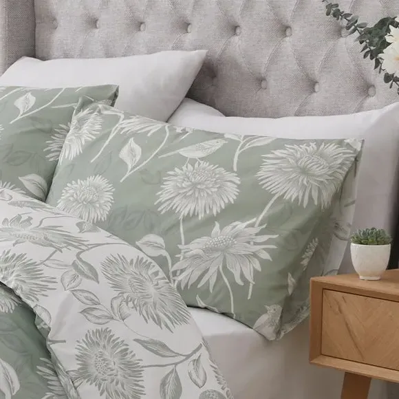 Reversible Duvet Cover Set - Green, Polycotton