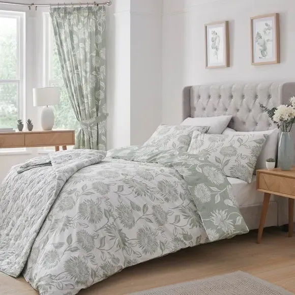 Reversible Duvet Cover Set - Green, Polycotton