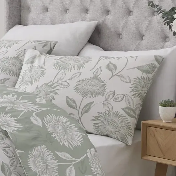 Reversible Duvet Cover Set - Green, Polycotton