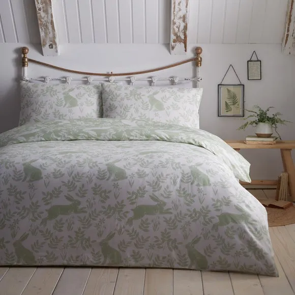 Reversible Duvet Cover Set - Green, Polycotton