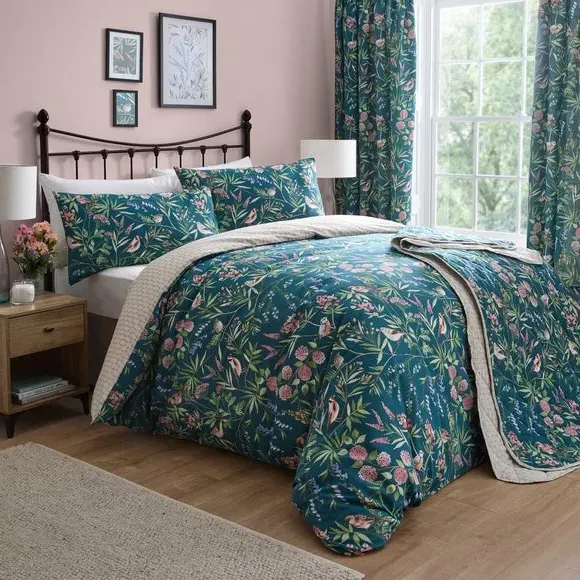 Reversible Duvet Cover Set - Green, Polycotton