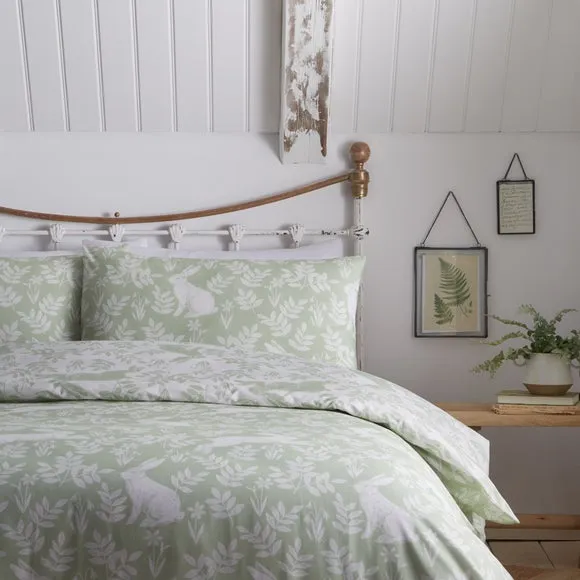 Reversible Duvet Cover Set - Green, Polycotton