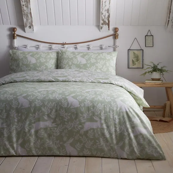 Reversible Duvet Cover Set - Green, Polycotton image