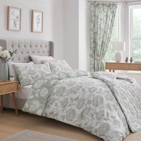 Reversible Duvet Cover Set - Green, Polycotton