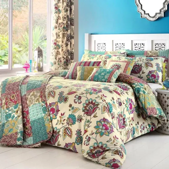 Reversible Duvet Cover Set - Green, Polycotton