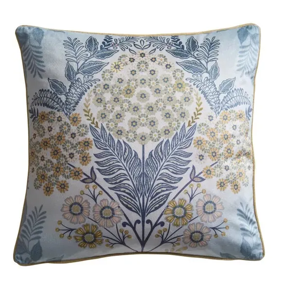 Square Cushion with Floral Design - Navy, Polyester