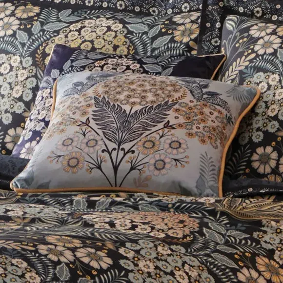 Square Cushion with Floral Design - Navy, Polyester image