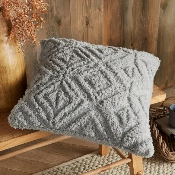 Square Cushion with Geometric Design - Grey image