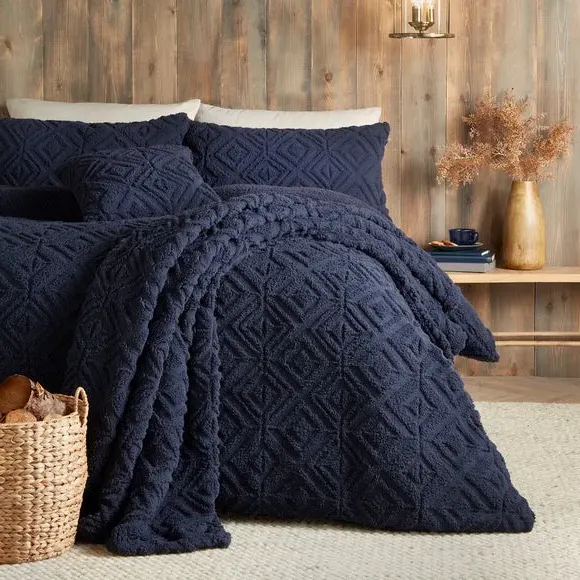 Square Cushion with Geometric Design - Navy