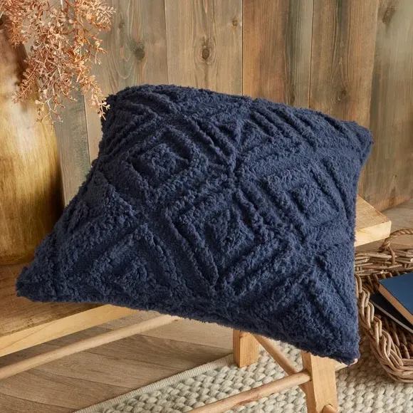Square Cushion with Geometric Design - Navy