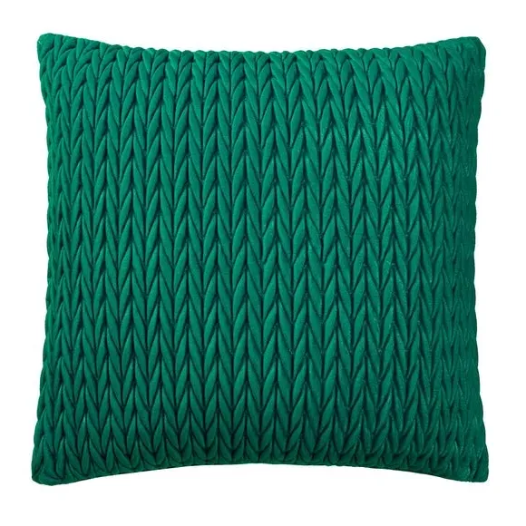 Square Cushion with Ruched Design - Jade, Velvet
