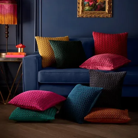 Square Cushion with Ruched Design - Jade, Velvet