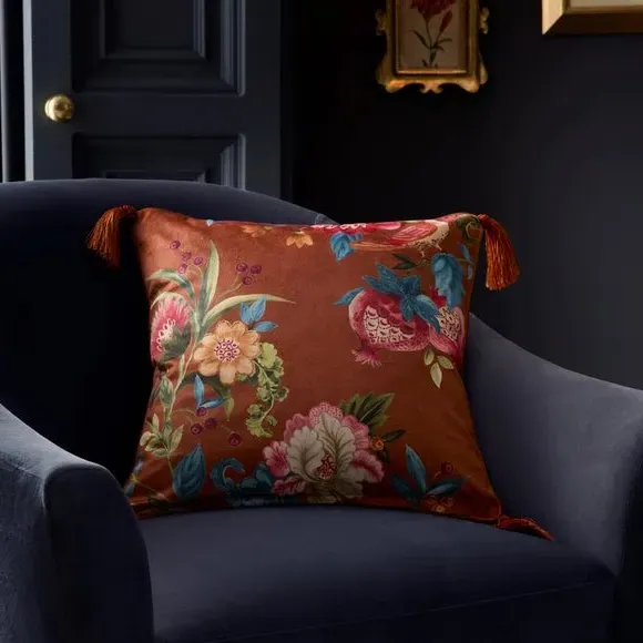 Square Cushion with Tassels - Red, Velvet
