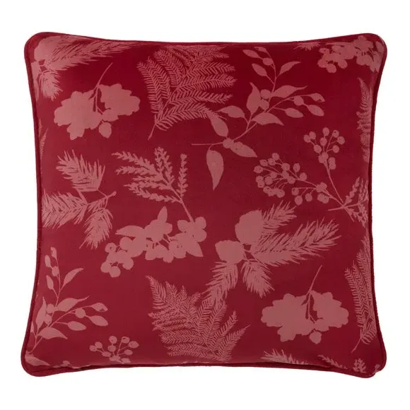 Square Cushion with Winter Sprigs - Green, Velvet