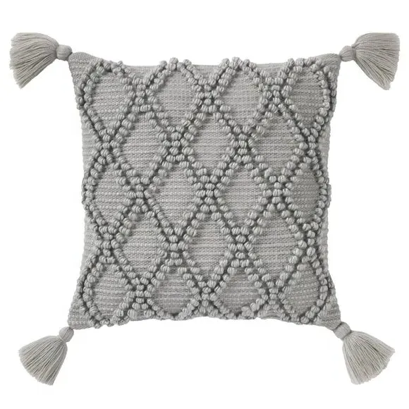 Square Outdoor Cushion with Tassels - Grey