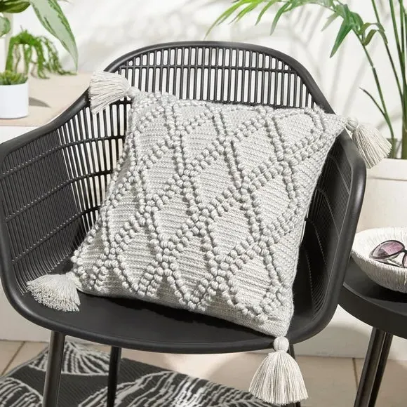 Square Outdoor Cushion with Tassels - Grey image