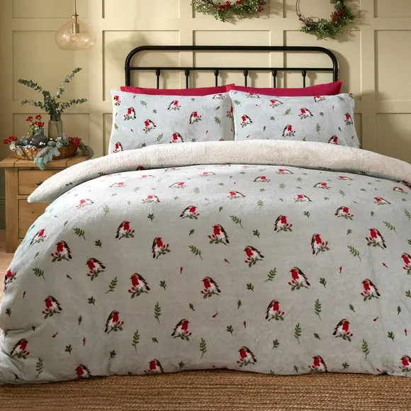 Winter Robin Duvet Cover Set - Duck Egg, Polyester image
