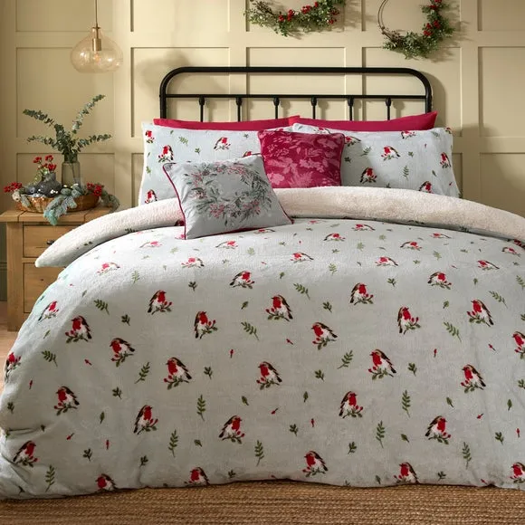 Winter Robin Duvet Cover Set - Duck Egg, Polyester