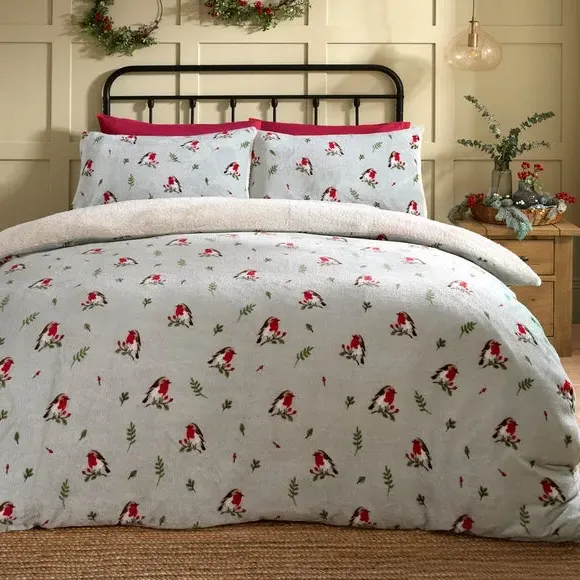 Winter Robin Duvet Cover Set - Duck Egg, Polyester