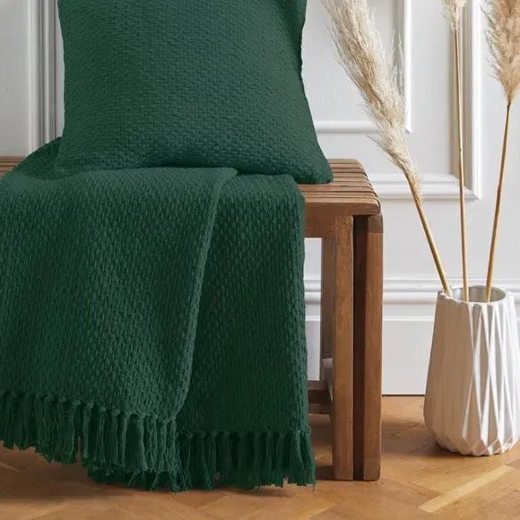 Oversized Bedspread Woven Throw - Green, Cotton