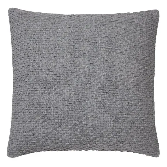 Square Cushion with Basket Weave - Grey, Cotton