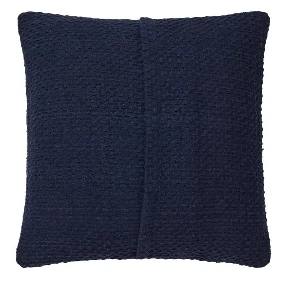 Square Cushion with Basket Weave - Navy, Cotton