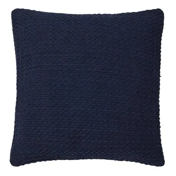 Square Cushion with Basket Weave - Navy, Cotton