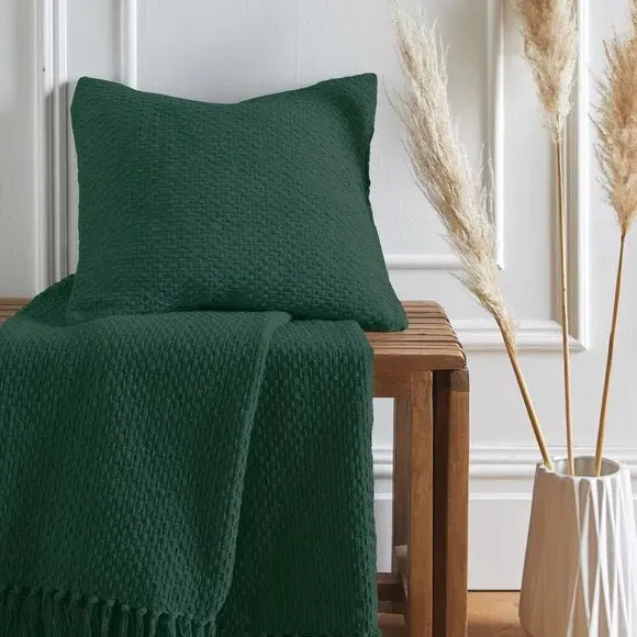 Textured Cushion with Zip - Green, Cotton