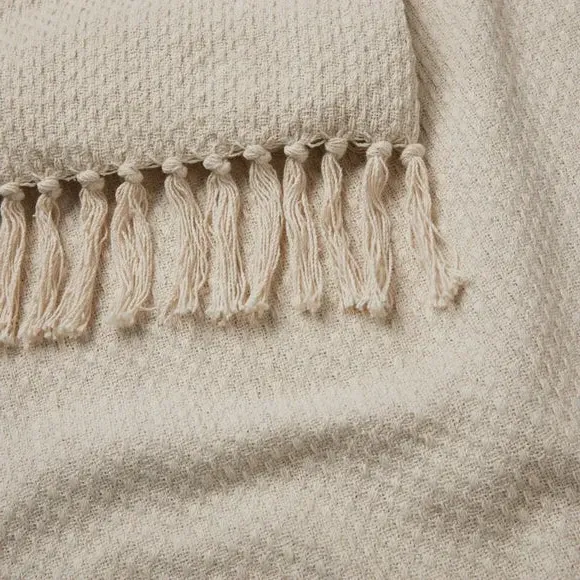 Throw Blanket with Tassels - Cream, Polyester
