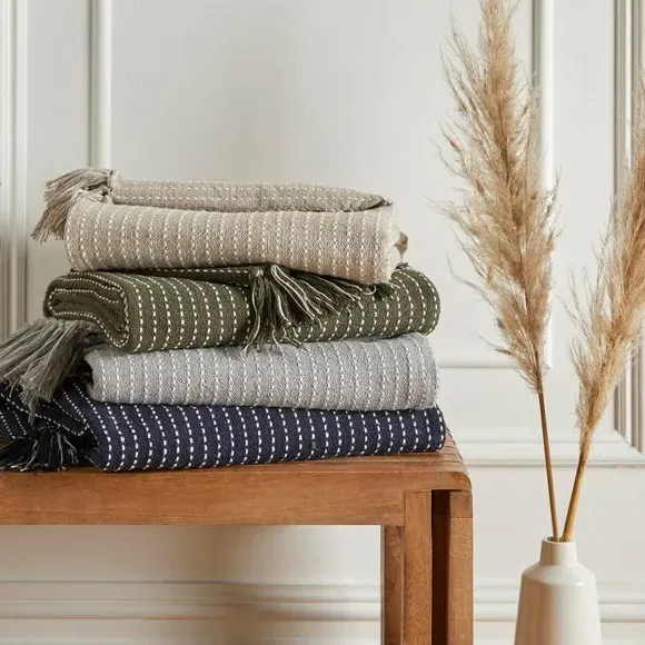 Throw Blanket with Tassels - Grey, Cotton