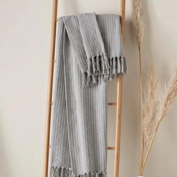 Throw Blanket with Tassels - Grey, Cotton image