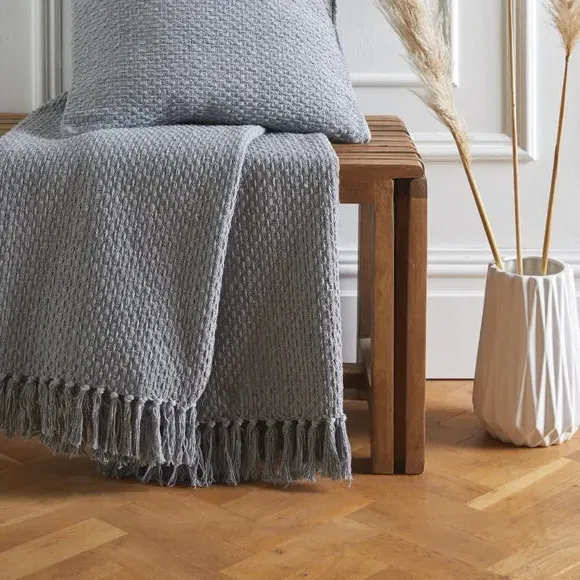 Throw Blanket with Tassels - Grey, Polyester