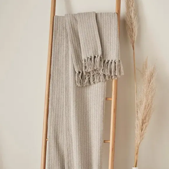 Throw Blanket with Tassels - Natural, Cotton