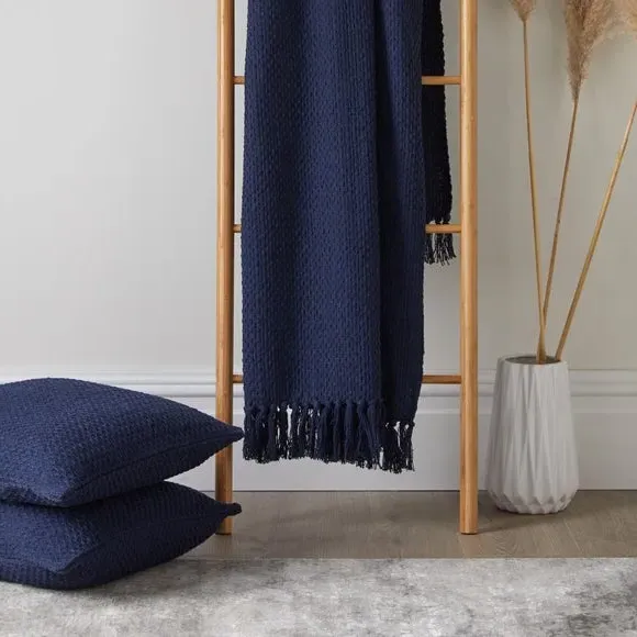 Throw Blanket with Tassels - Navy, Polyester