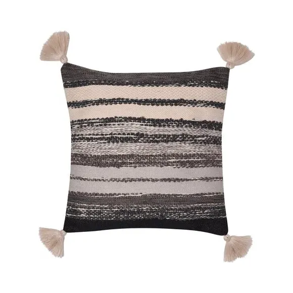 Square Outdoor Cushion with Tassels - Black