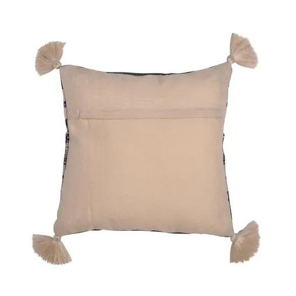 Square Outdoor Cushion with Tassels - Black
