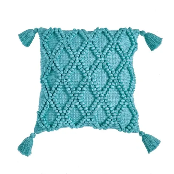 Square Outdoor Cushion with Tassels - Blue