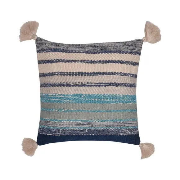 Square Outdoor Cushion with Tassels - Blue