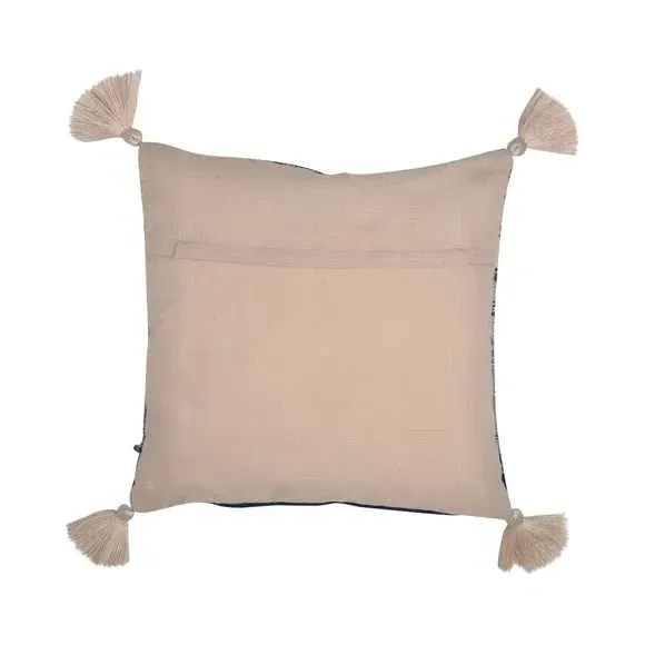 Square Outdoor Cushion with Tassels - Blue