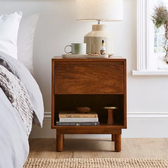 1 Drawer Bedside Table - Brown, Mango Wood image