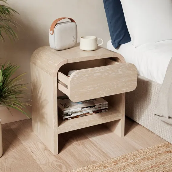 1 Drawer Bedside Table - Whitewashed, Wood