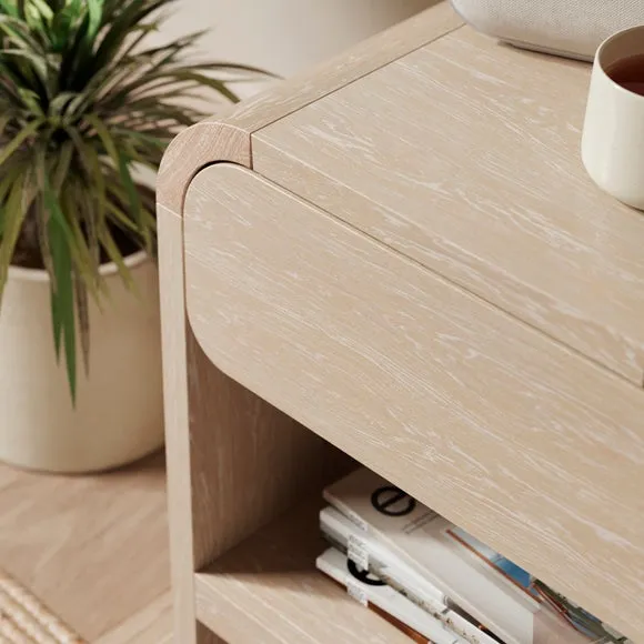 1 Drawer Bedside Table - Whitewashed, Wood