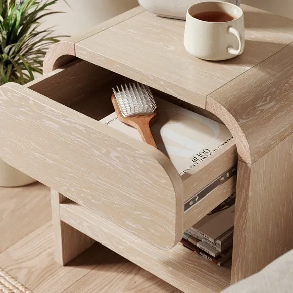 1 Drawer Bedside Table - Whitewashed, Wood