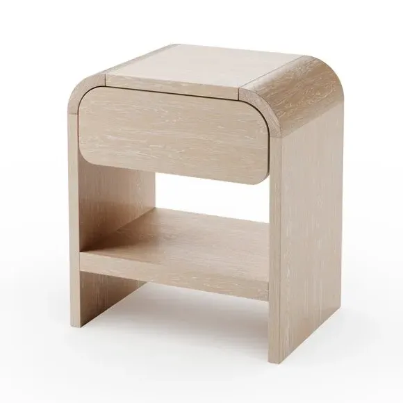 1 Drawer Bedside Table - Whitewashed, Wood