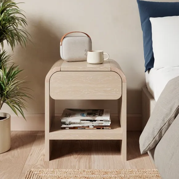 1 Drawer Bedside Table - Whitewashed, Wood